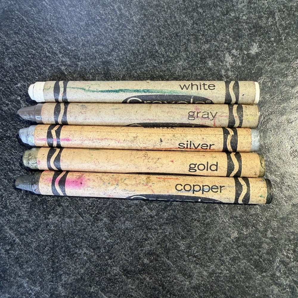 Vtg Crayola Crayons Binney & Smith White Gray Silver Copper Gold Retired